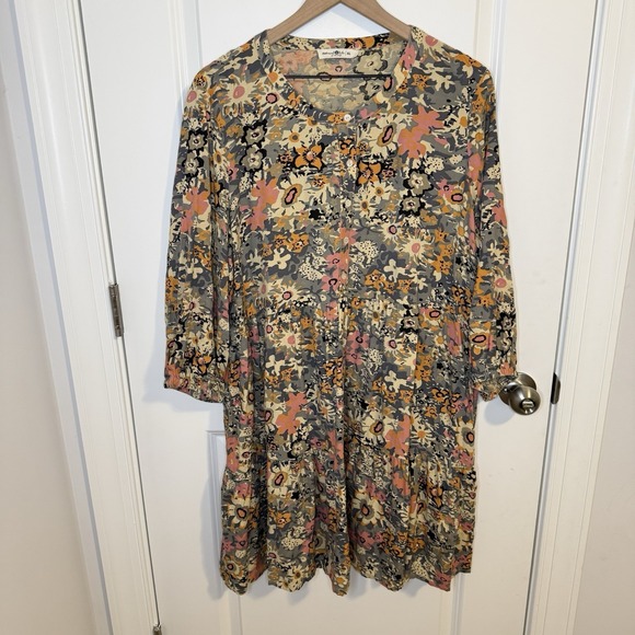 Natural Life Floral Long Sleeve Midi Dress Womens Size XL Boho INDI Flower Child - Picture 2 of 8